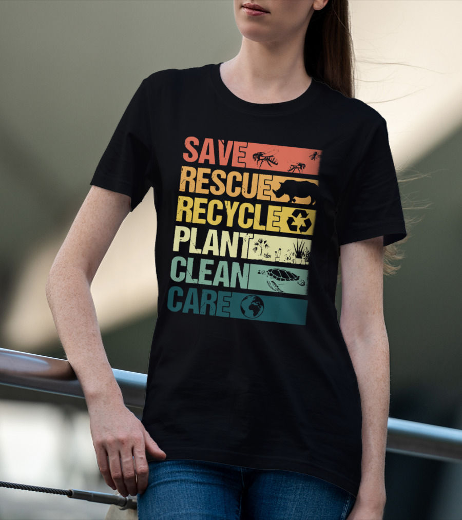 Save Bees Rescue Animals Recycle Plant Clean Care Earth T-Shirt