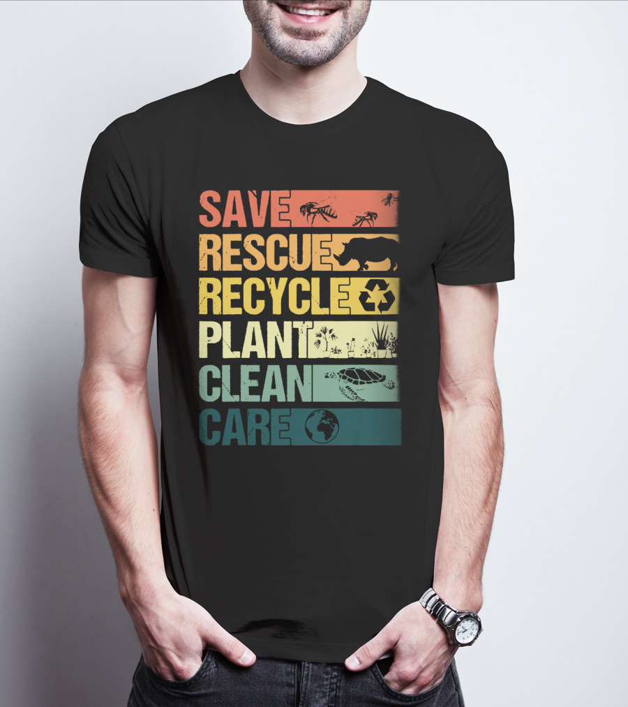 Save Bees Rescue Animals Recycle Plant Clean Care Earth T-Shirt