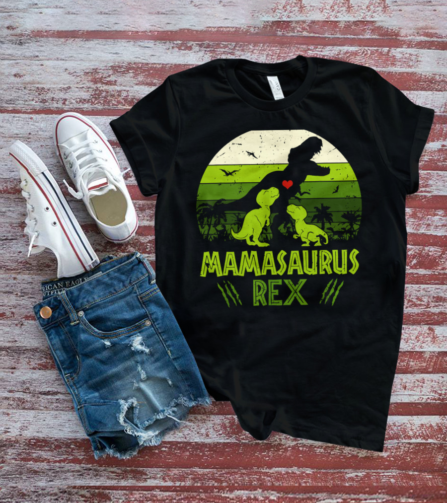 Vintage Retro Mamasaurus Rex Dinosaur Lover 2 Kids T-Shirt