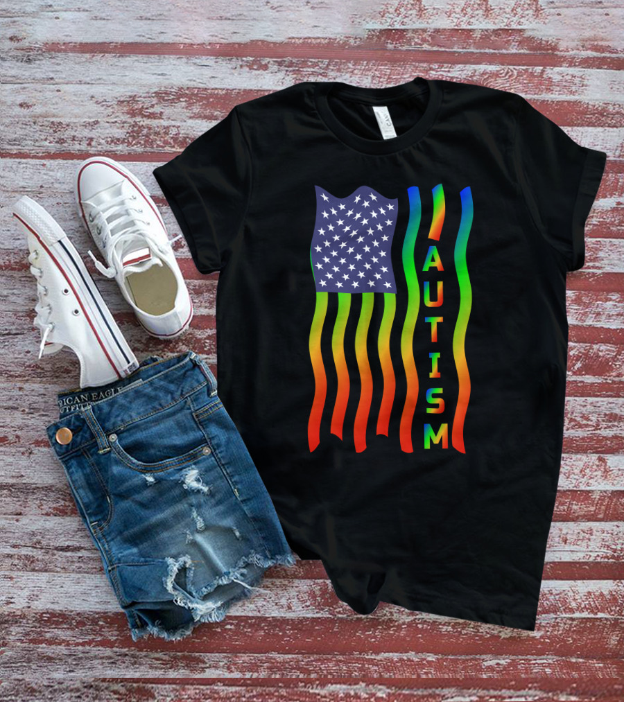American Flag Autism Awareness Teacher T-Shirt