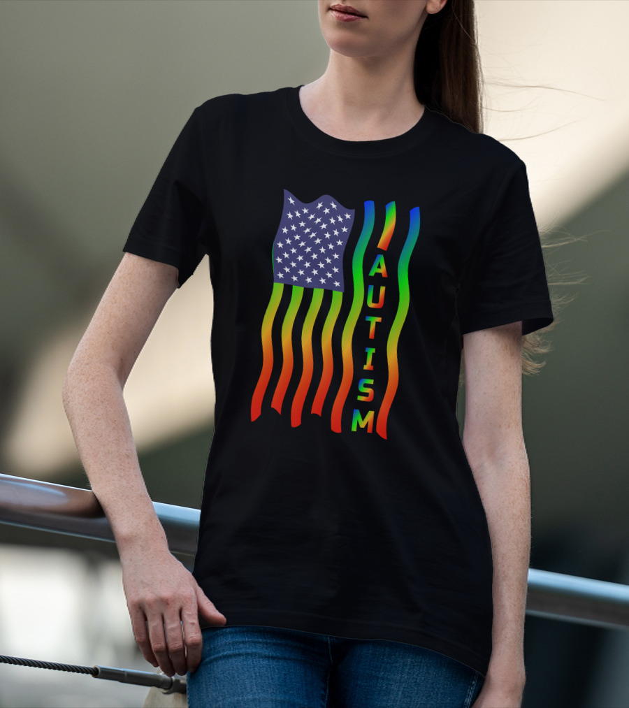 American Flag Autism Awareness Teacher T-Shirt