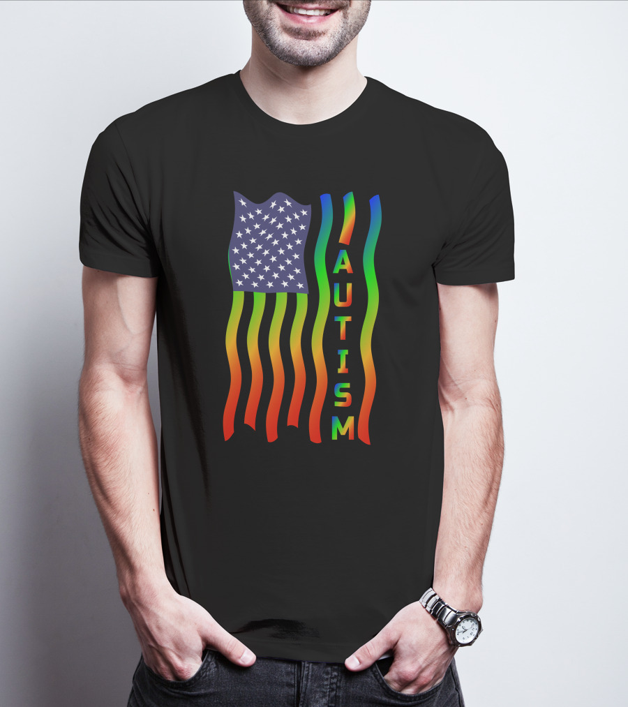 American Flag Autism Awareness Teacher T-Shirt