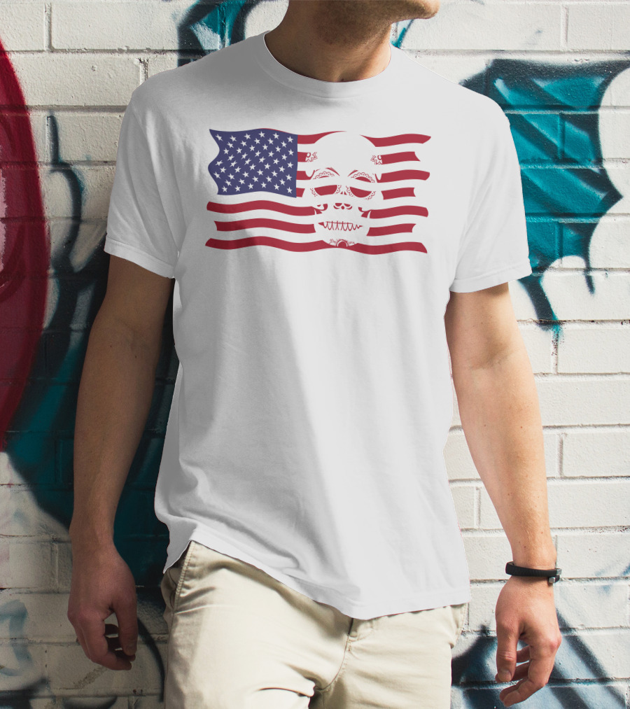 Hold The Line Thin Blue Line Skull USA Flag T-Shirt