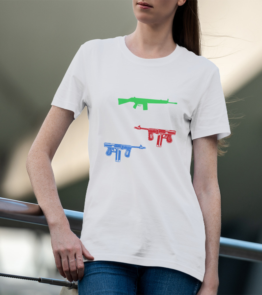 One Gun Two Gun Red Gun Blue Gun Custom Multicolor Firearms T-Shirt