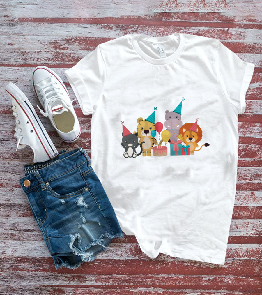 Party Animals Celebration With Balloons And Cake T-Shirt