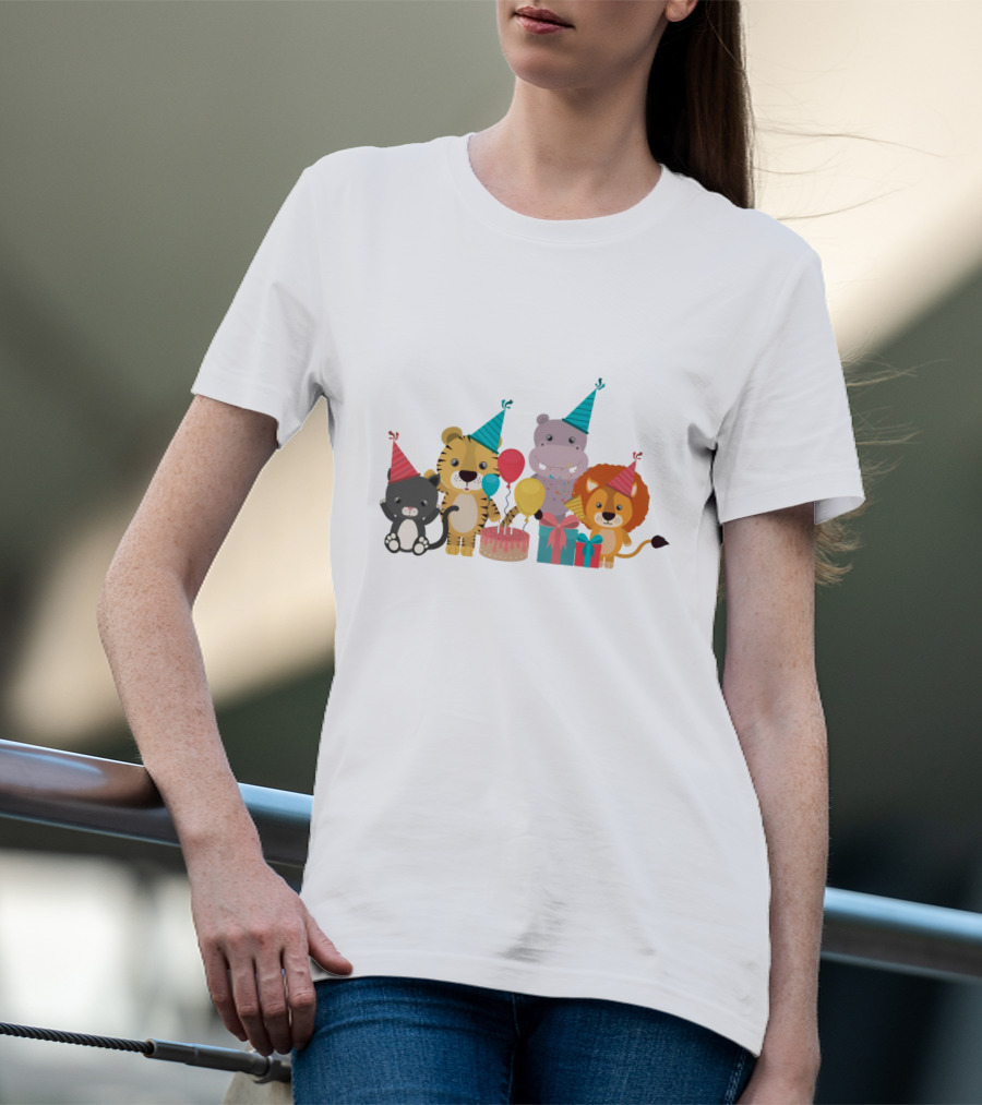 Party Animals Celebration With Balloons And Cake T-Shirt