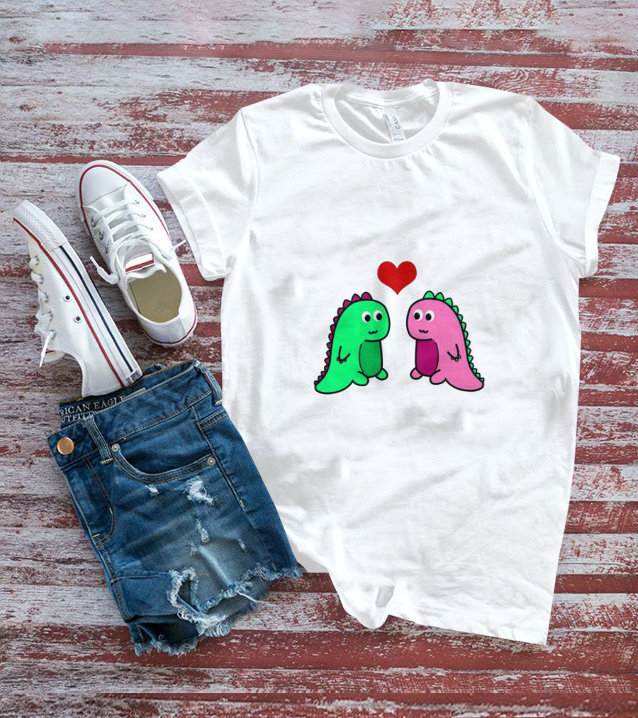 LaurDIY Green And Pink Dinosaur Heart T-Shirt