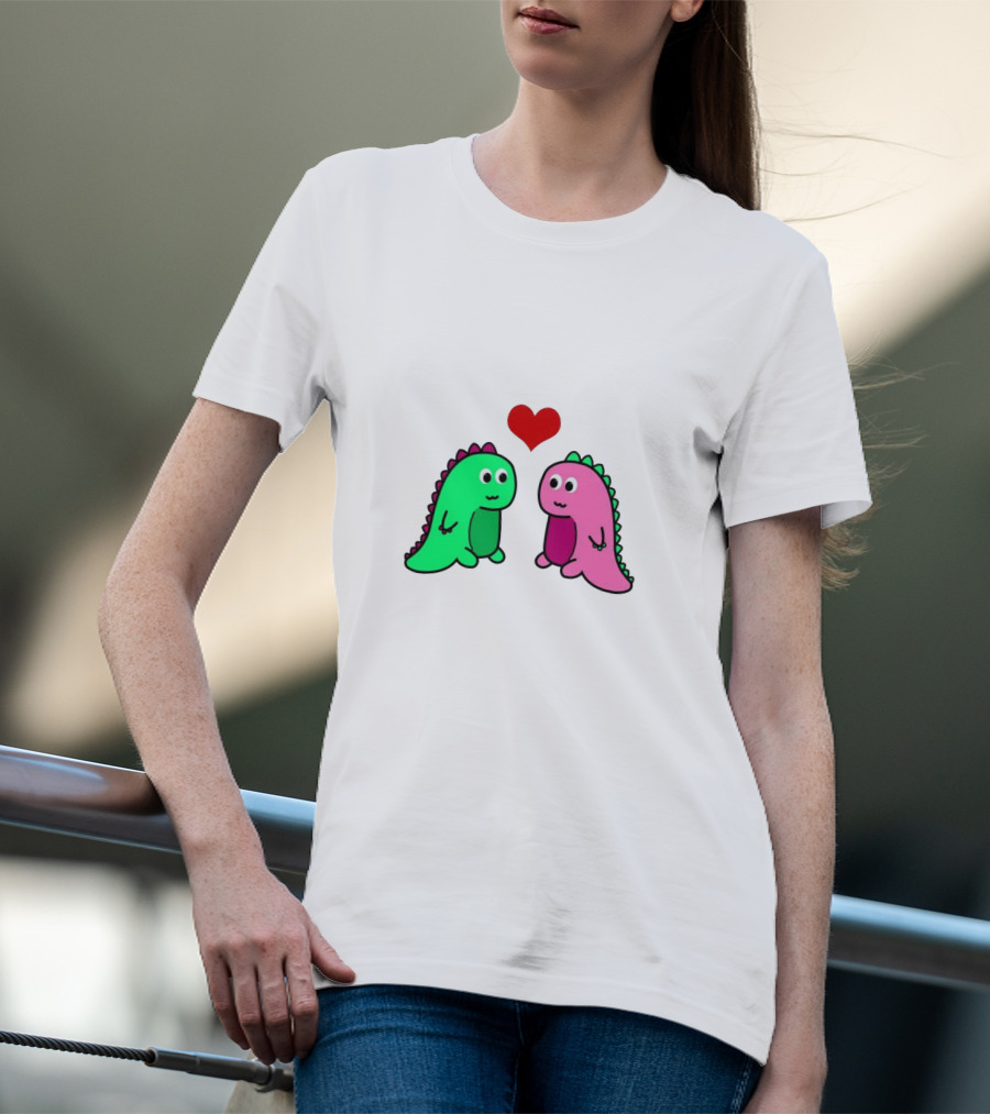 LaurDIY Green And Pink Dinosaur Heart T-Shirt