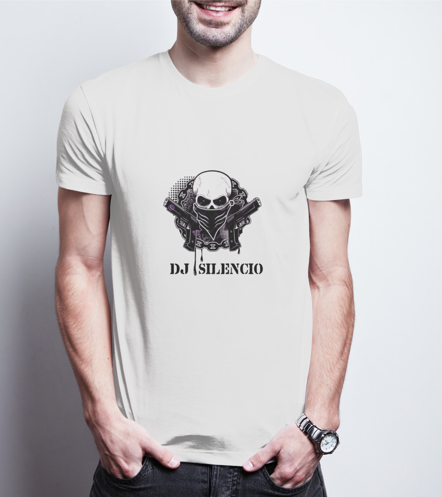 DJ Silencio Skull Bandana Guns Chains T-Shirt