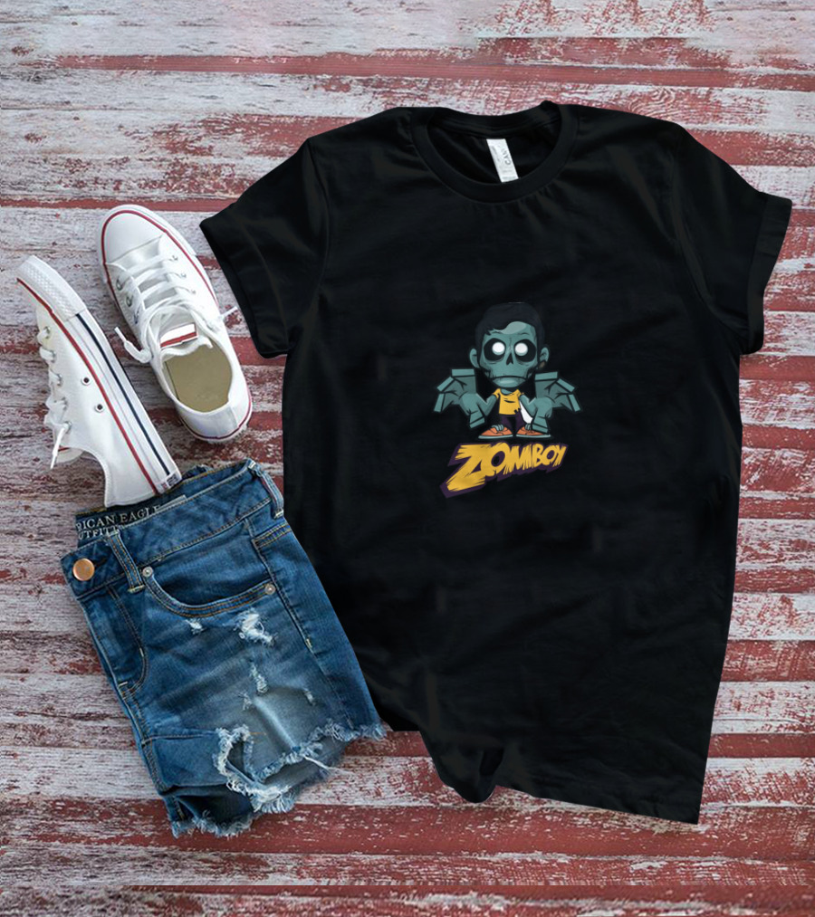 Zomboy Cartoon Character With Yellow Shirt And Green Wings T-Shirt