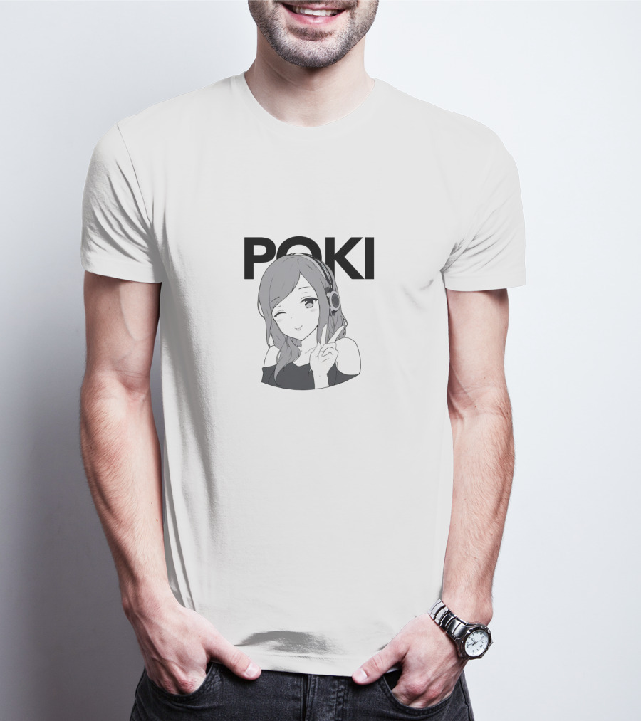Poki Anime Style Winking Character With Headphones And Peace Sign T-Shirt