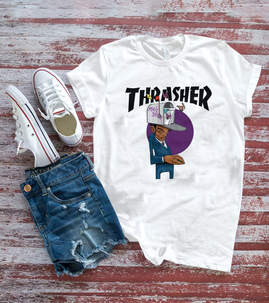 THRASHER Mail Drop Cartoon Character With Butterflies T-Shirt