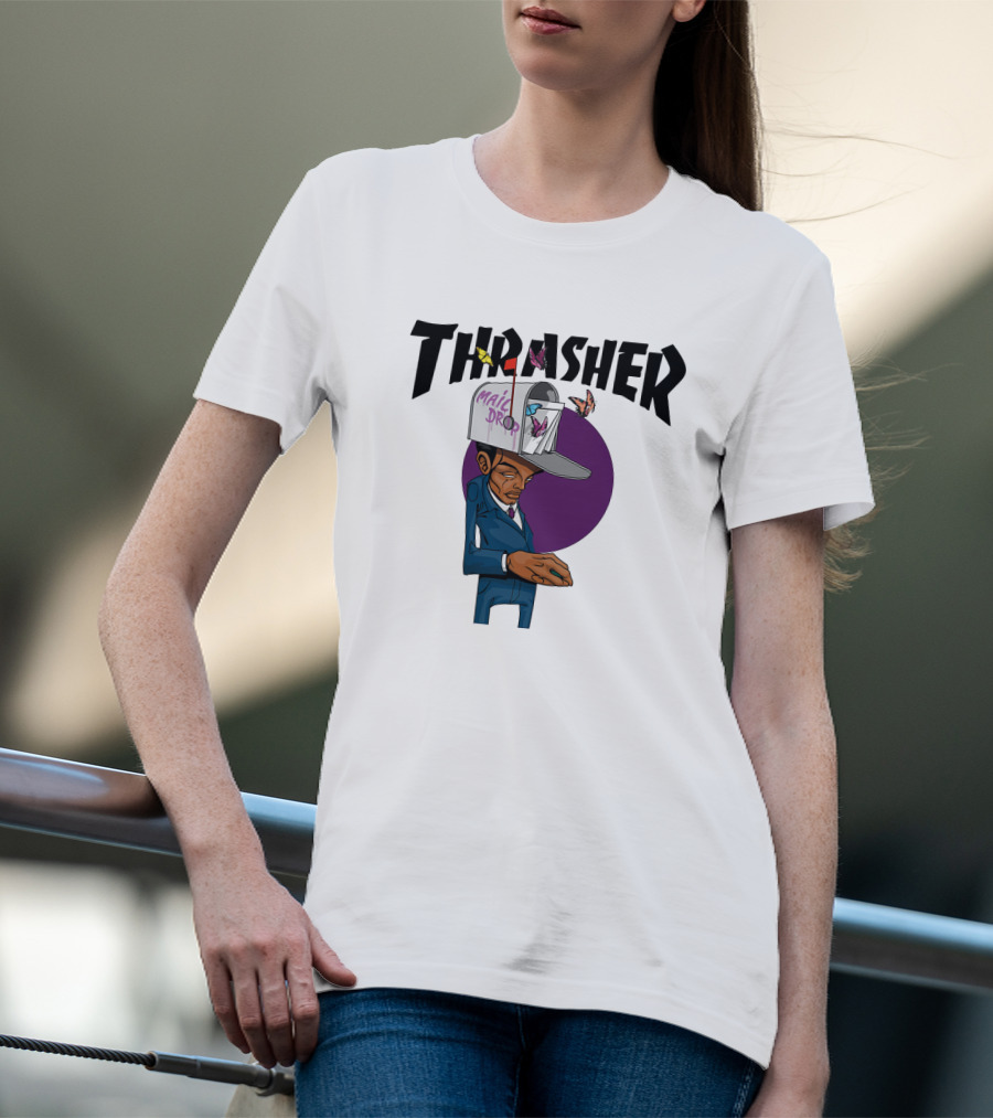 THRASHER Mail Drop Cartoon Character With Butterflies T-Shirt