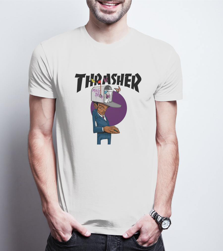 THRASHER Mail Drop Cartoon Character With Butterflies T-Shirt