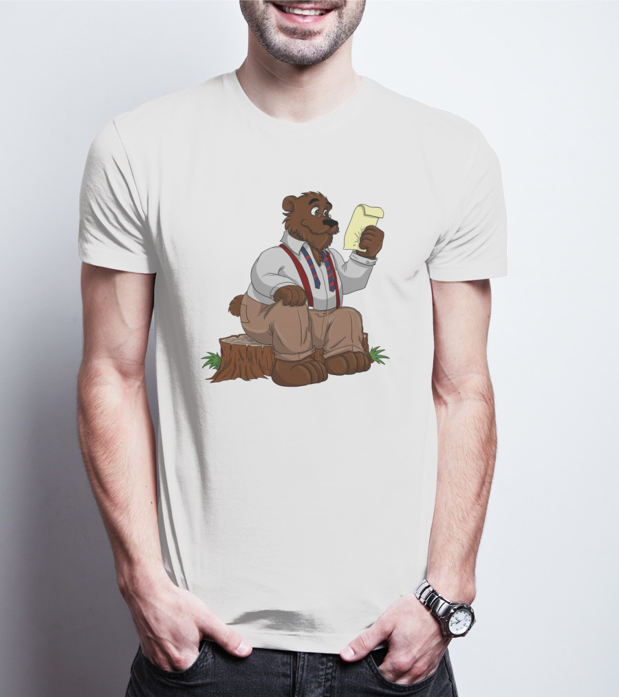 Papa Bear Reading Note Iconic Cartoon T-Shirt