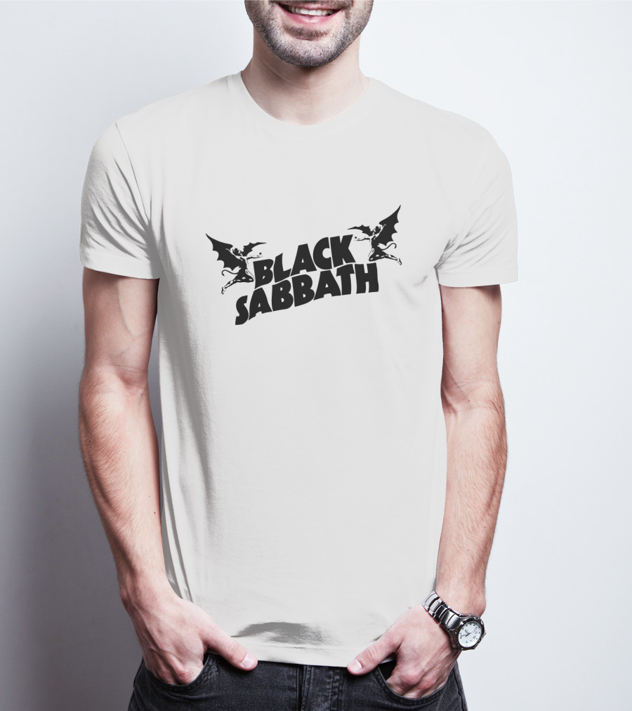 Black Sabbath Logo With Flying Demon Figures T-Shirt