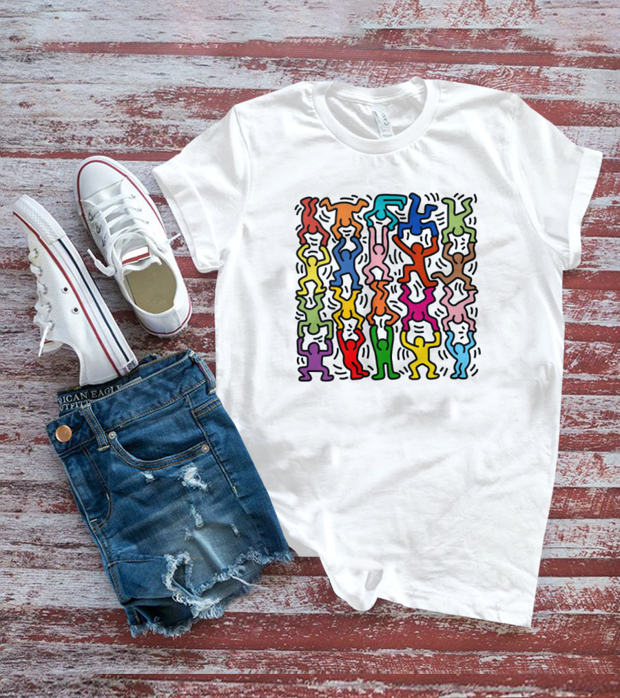 Keith Haring Multicolored Dancing Figures T-Shirt