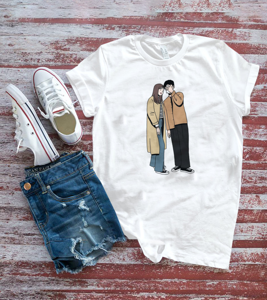 Couple In Casual Streetwear With Oversized Coat And Sneakers T-Shirt