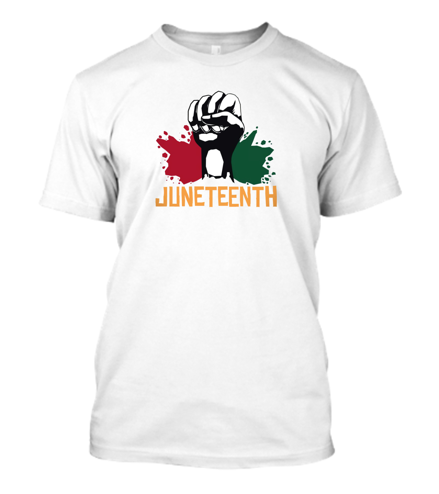 JUNETEENTH Raised Fist With Red Black Green Paint Splashes T-Shirt