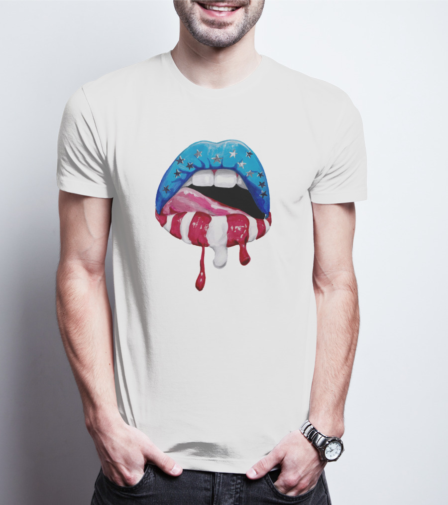 'Merica Lips Stars And Stripes USA Flag T-Shirt