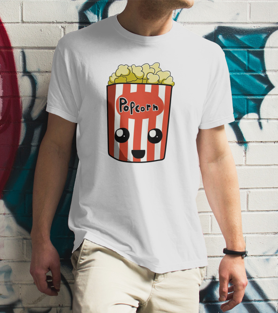 Popcorn Box Cute Kawaii Face Red White Stripes T-Shirt