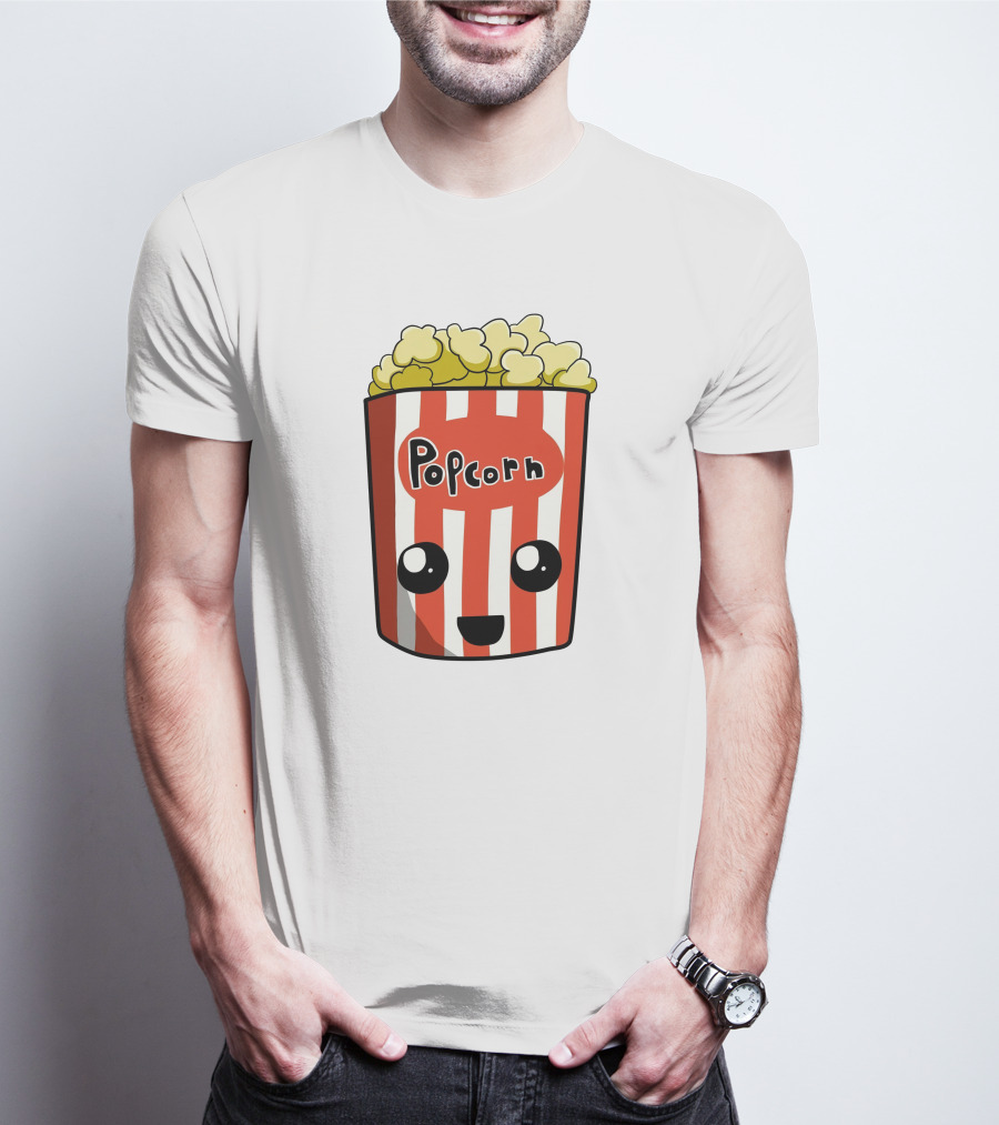 Popcorn Box Cute Kawaii Face Red White Stripes T-Shirt