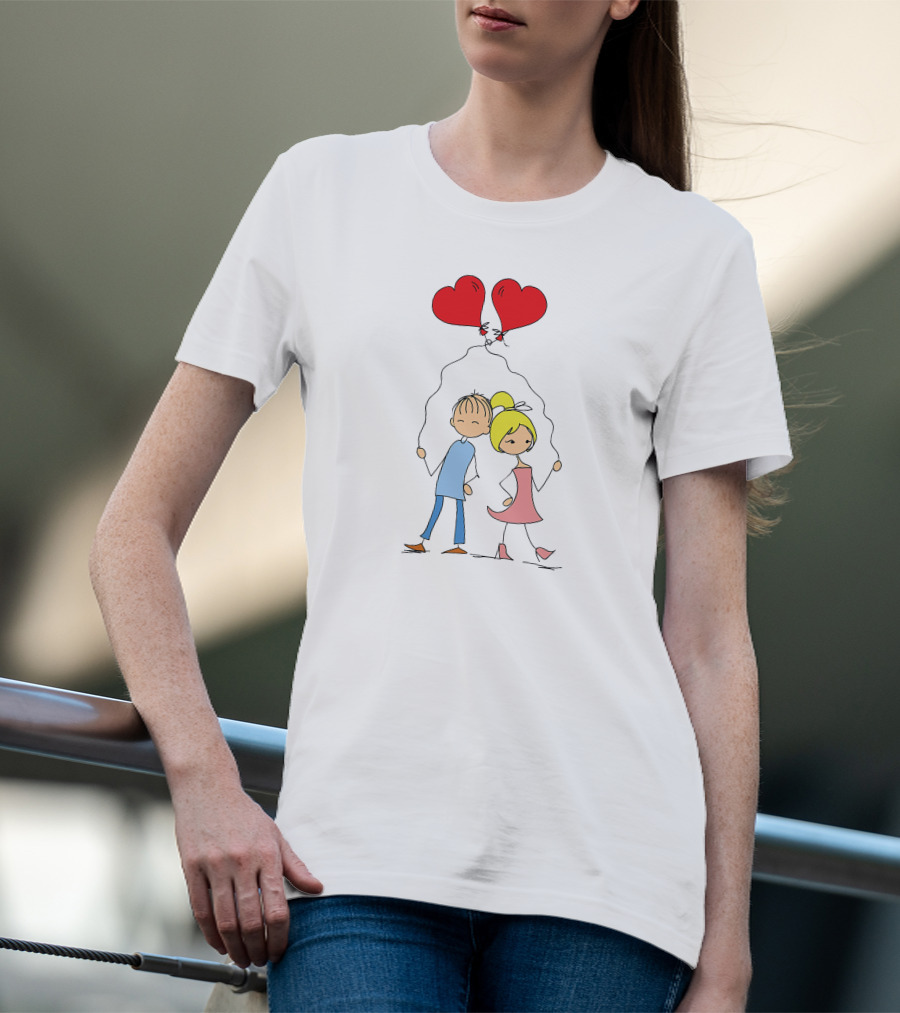 Couple With Heart-Shaped Balloons T-Shirt
