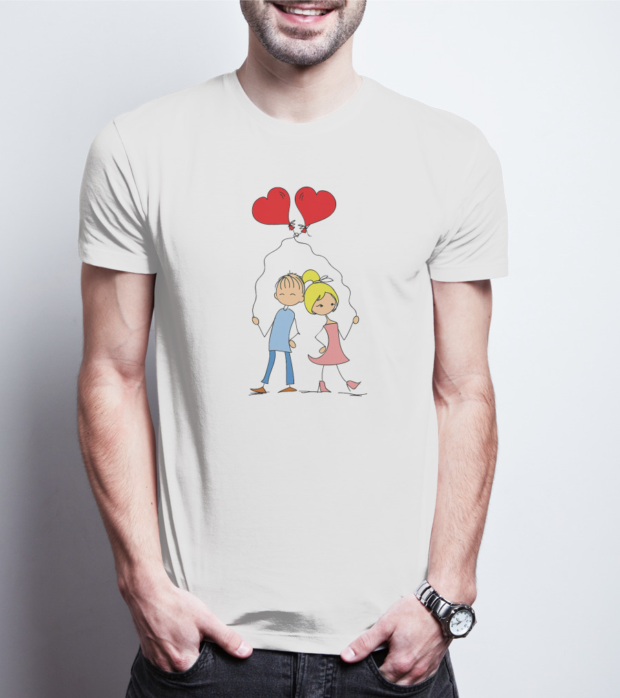 Couple With Heart-Shaped Balloons T-Shirt