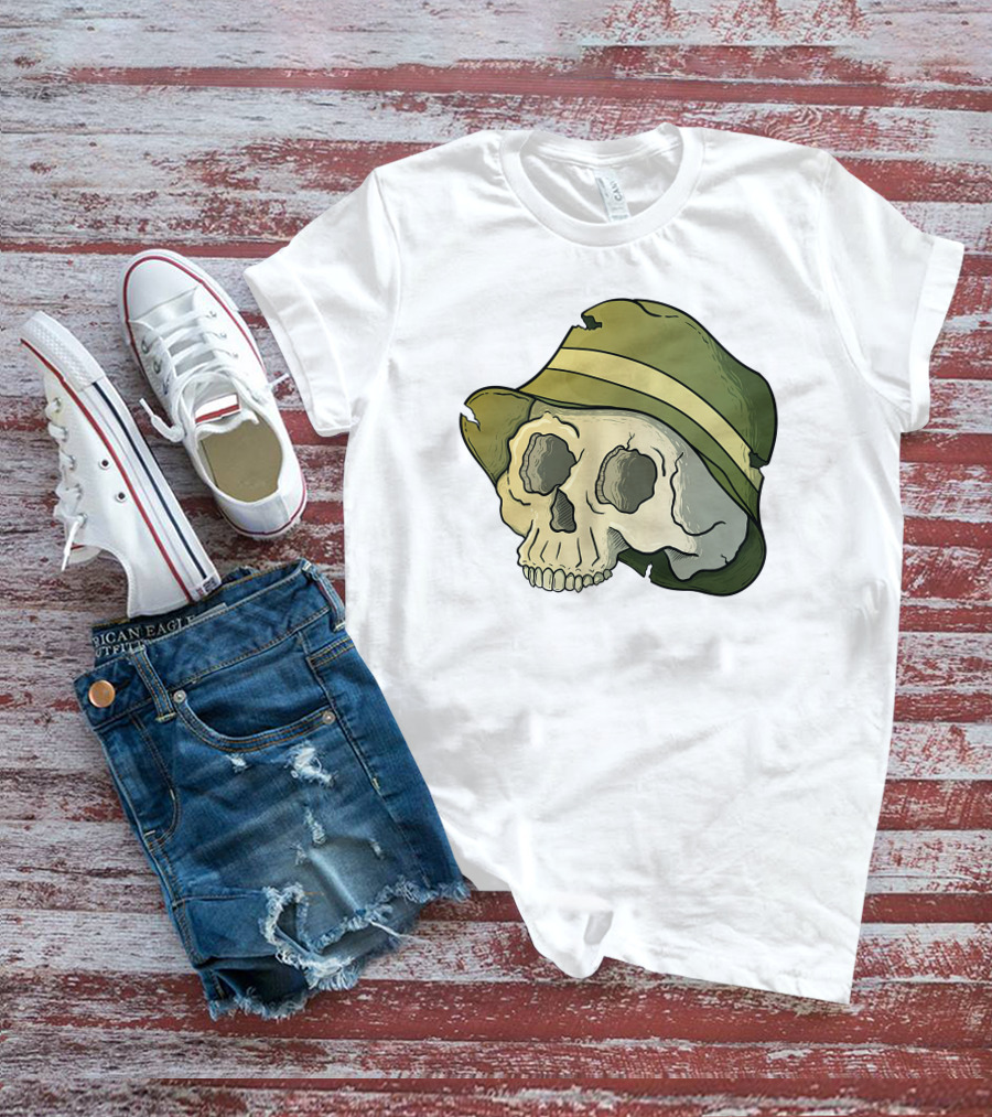 Skull Wearing A Green Bucket Hat T-Shirt