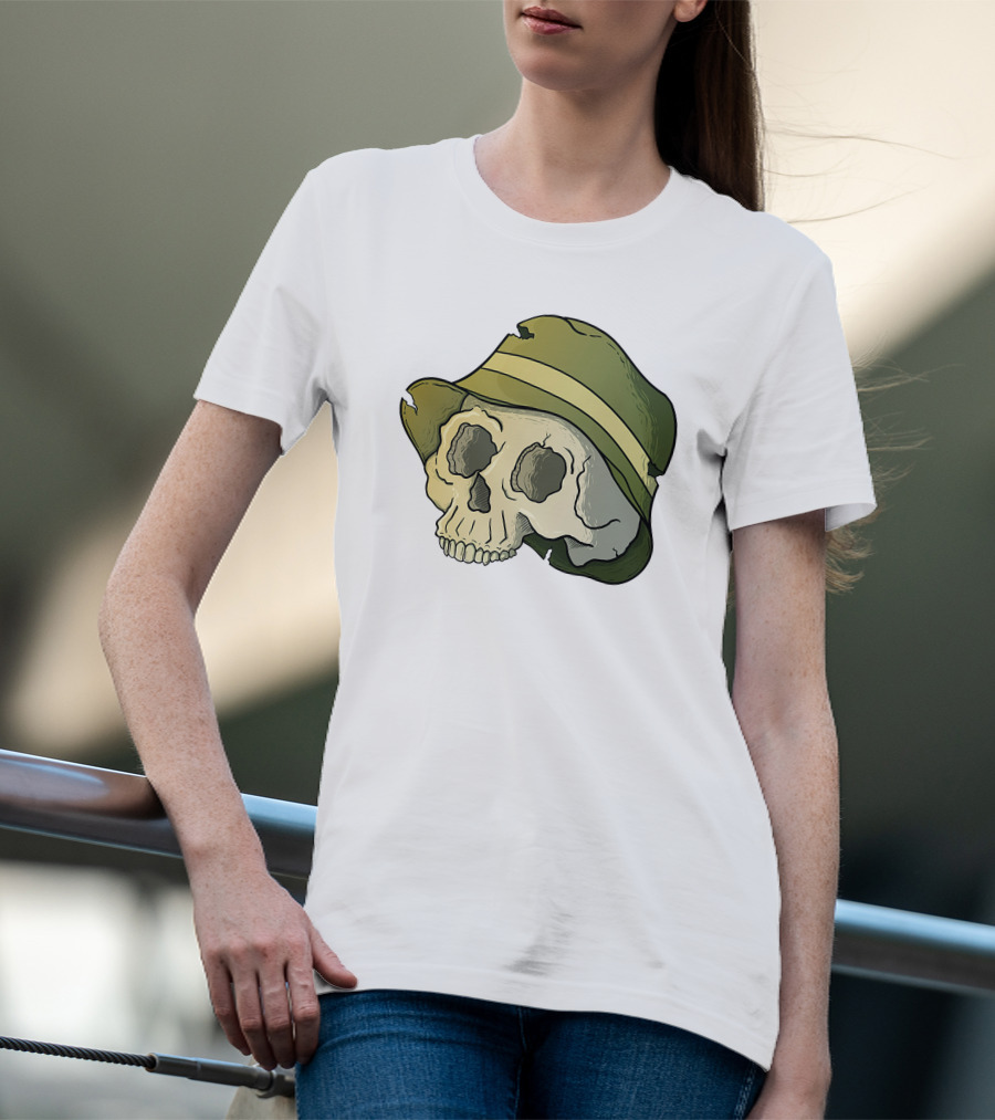 Skull Wearing A Green Bucket Hat T-Shirt
