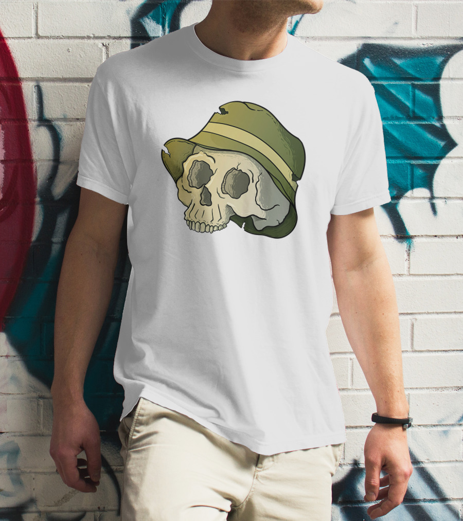 Skull Wearing A Green Bucket Hat T-Shirt