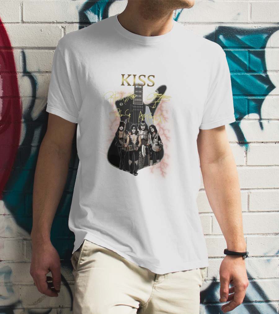 Kiss Electric Guitar With Band Members T-Shirt