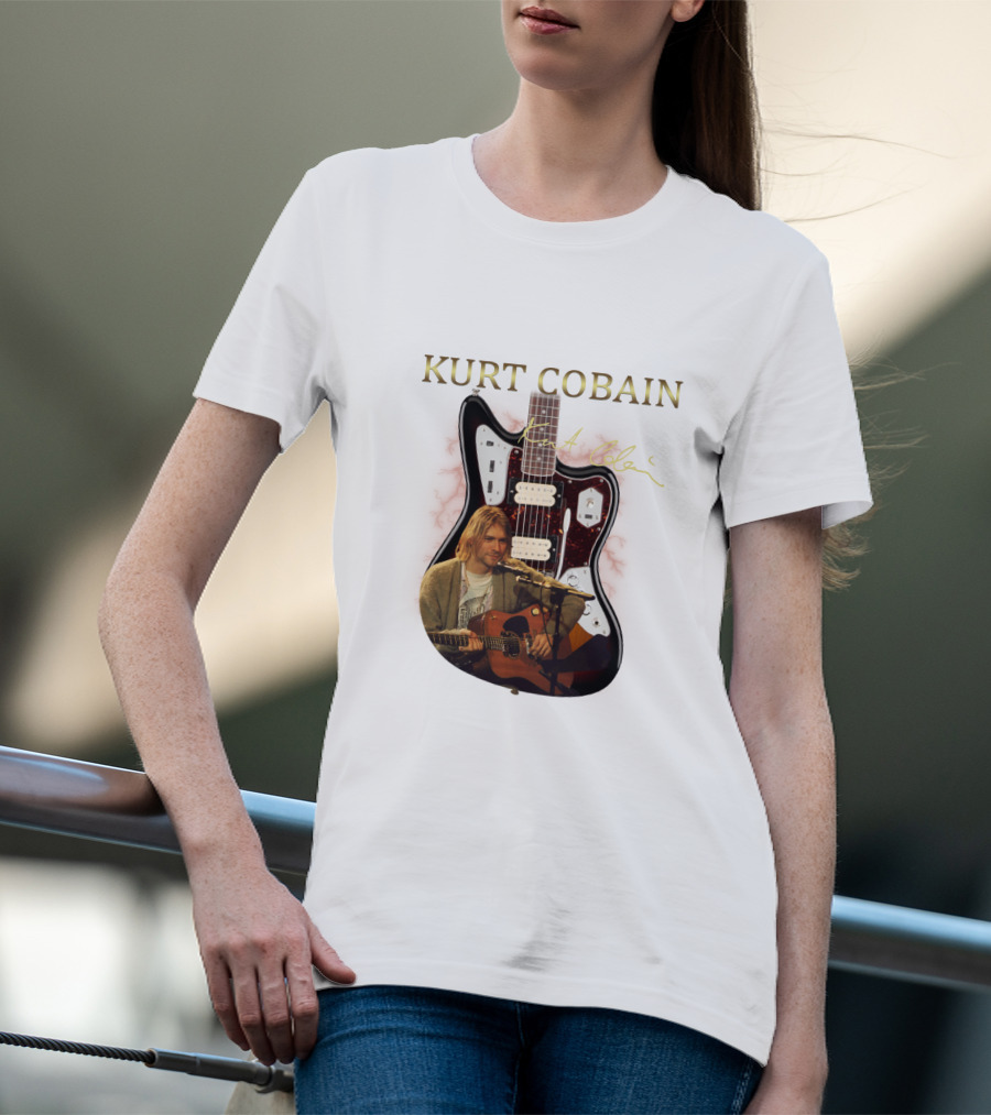 Kurt Cobain Signature Guitar With Acoustic Performance Image T-Shirt