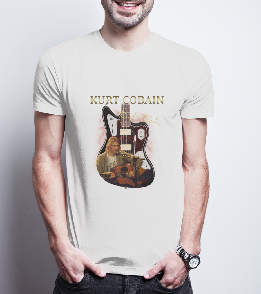 Kurt Cobain Signature Guitar With Acoustic Performance Image T-Shirt