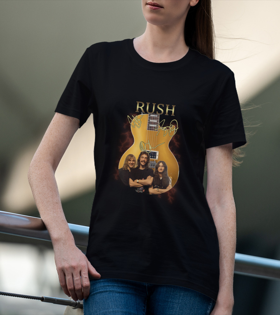 Rush Signature Guitar With Band Members And Autographs T-Shirt