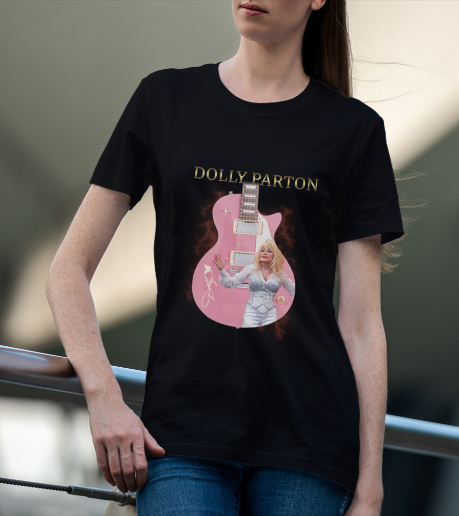 Dolly Parton Pink Guitar Signature T-Shirt
