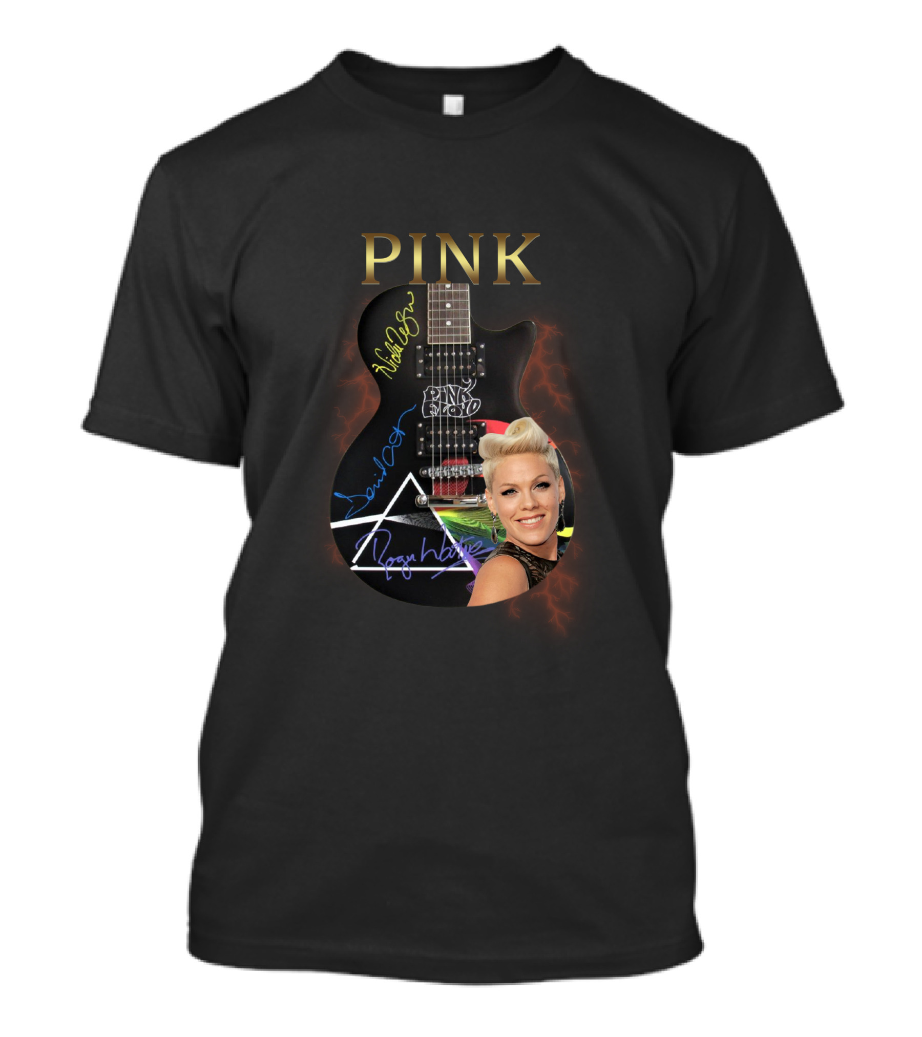 PINK Dark Side Guitar With Autographs T-Shirt