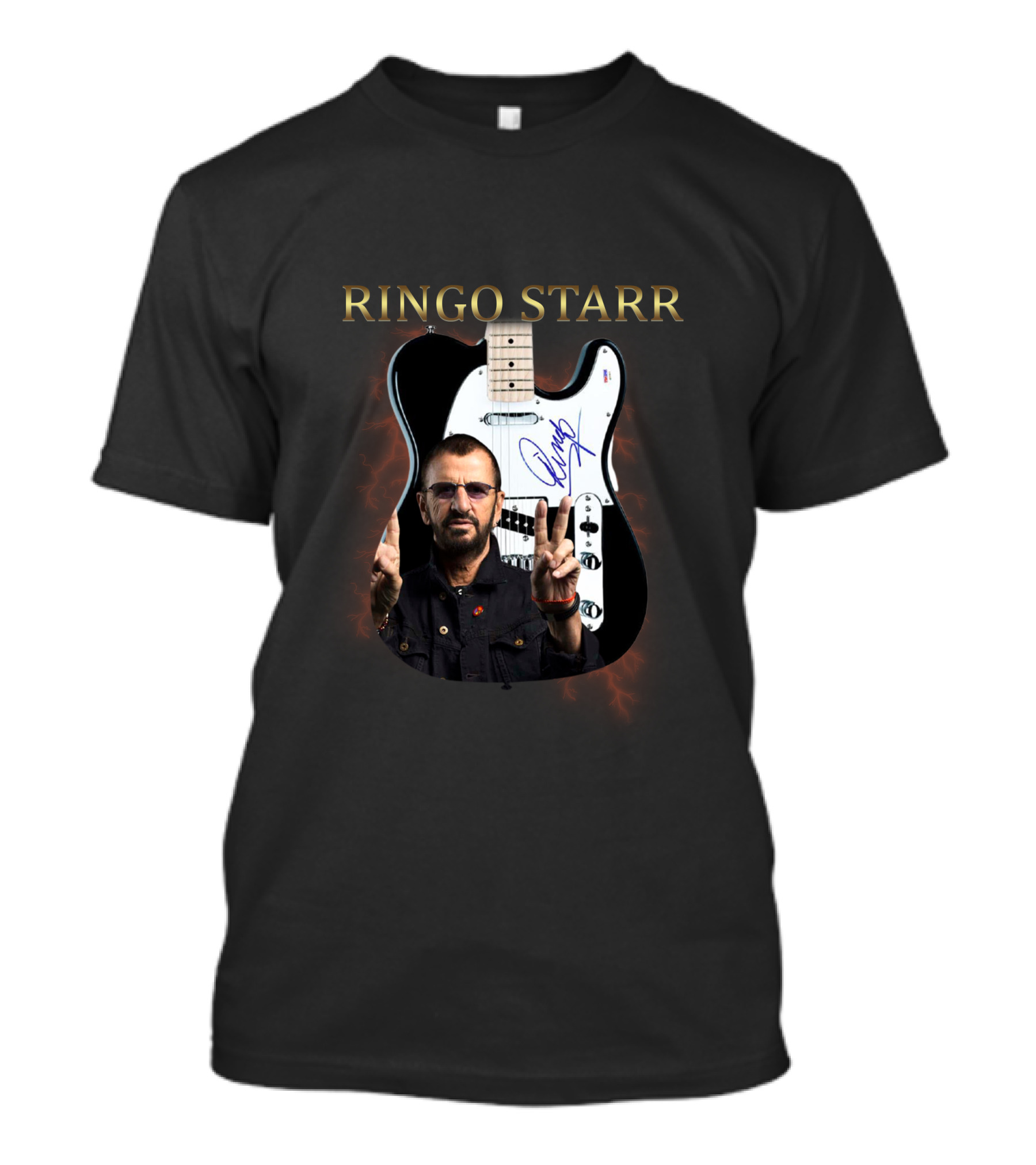 Ringo Starr Signature Guitar With Peace Sign Image T-Shirt