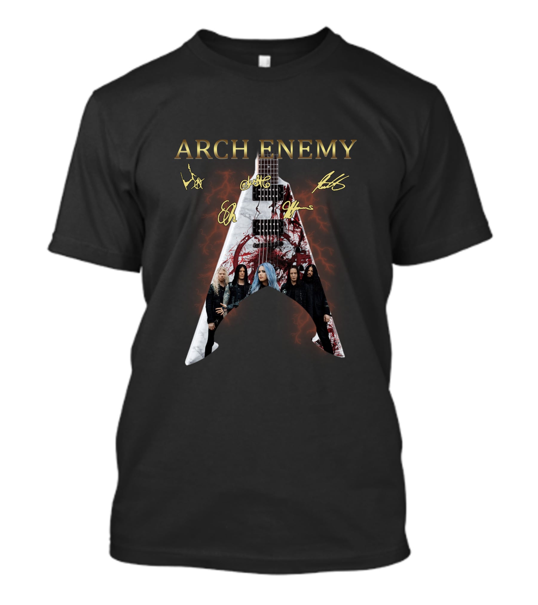 Arch Enemy Signature Guitar Band Signatures And Group Photo T-Shirt