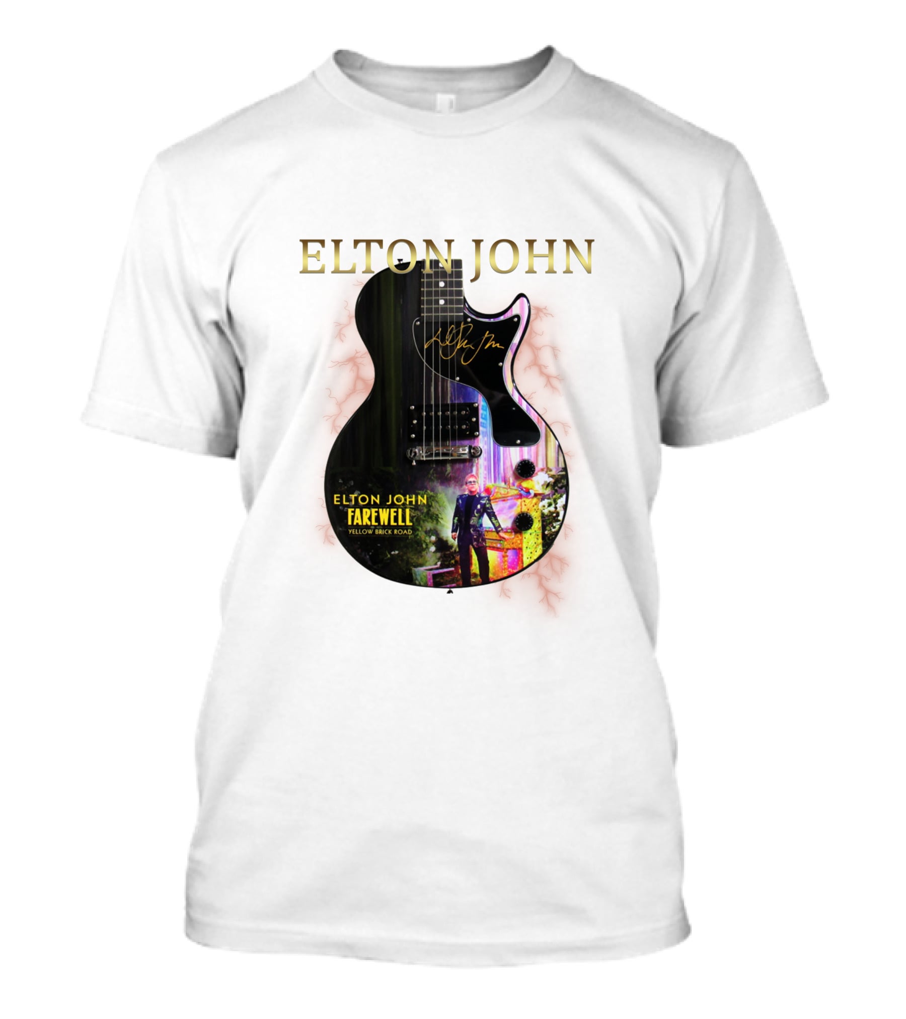ELTON JOHN Signature Guitar Farewell Yellow Brick Road T-Shirt