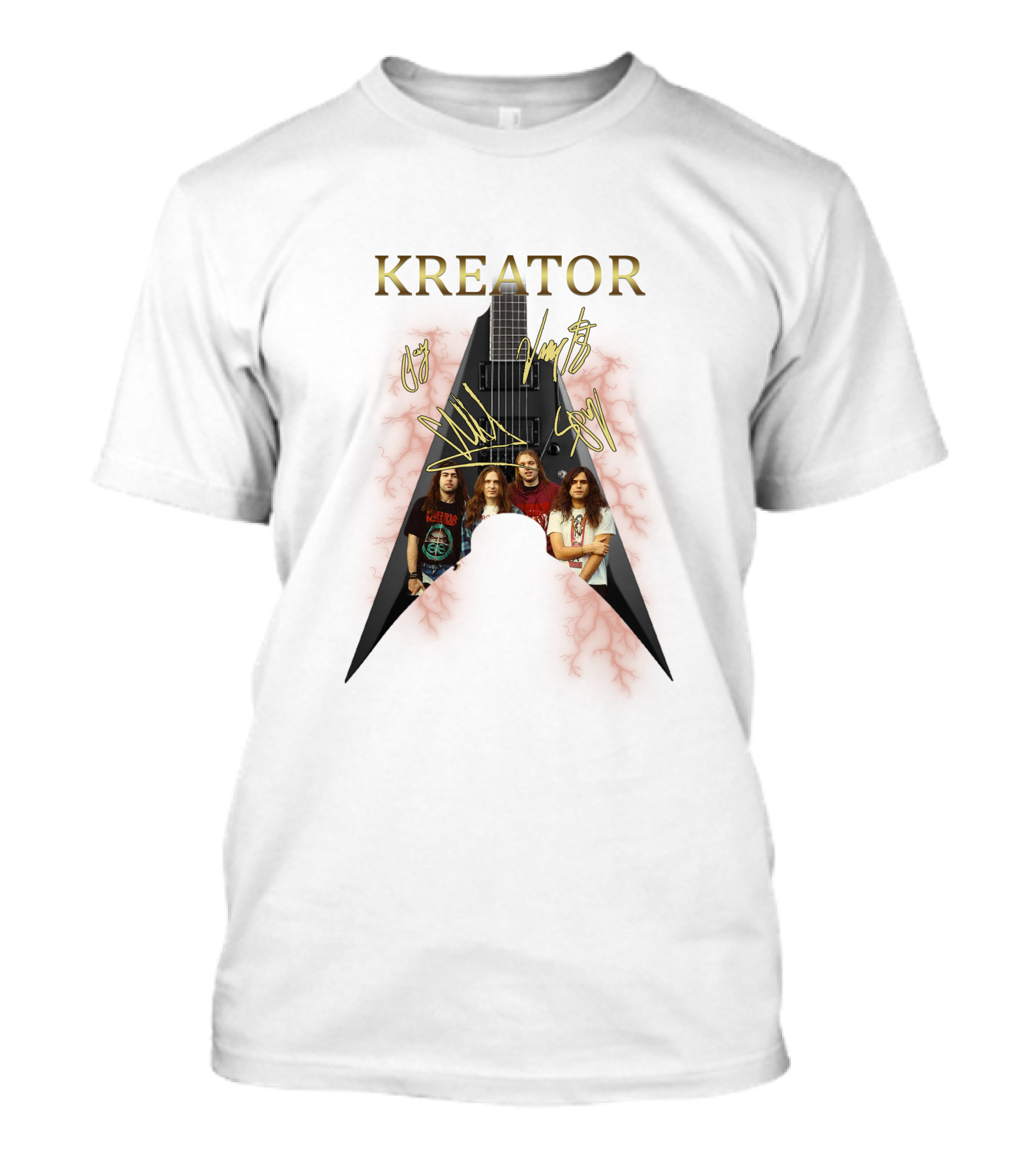 Kreator Band Guitar Graphic With Band Members T-Shirt