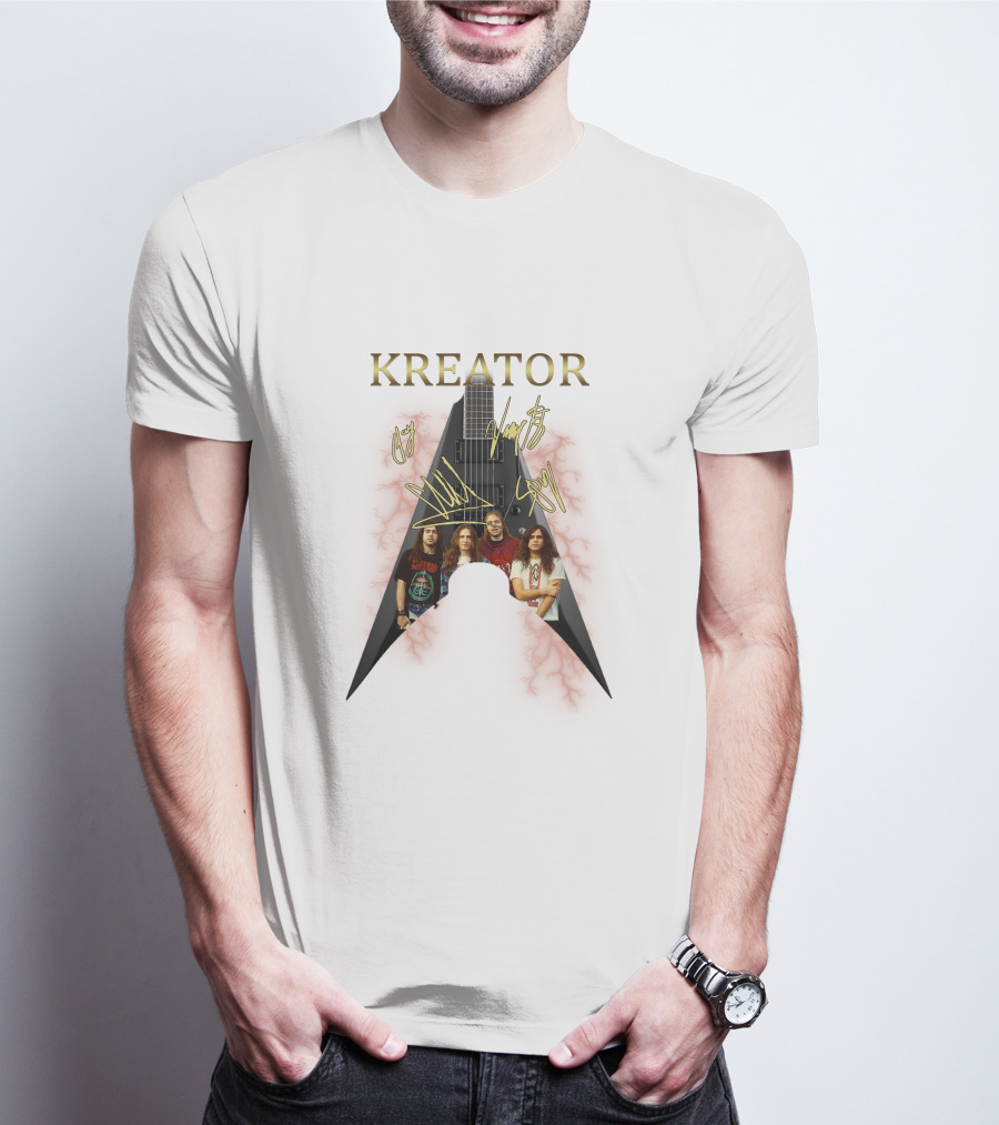 Kreator Band Guitar Graphic With Band Members T-Shirt