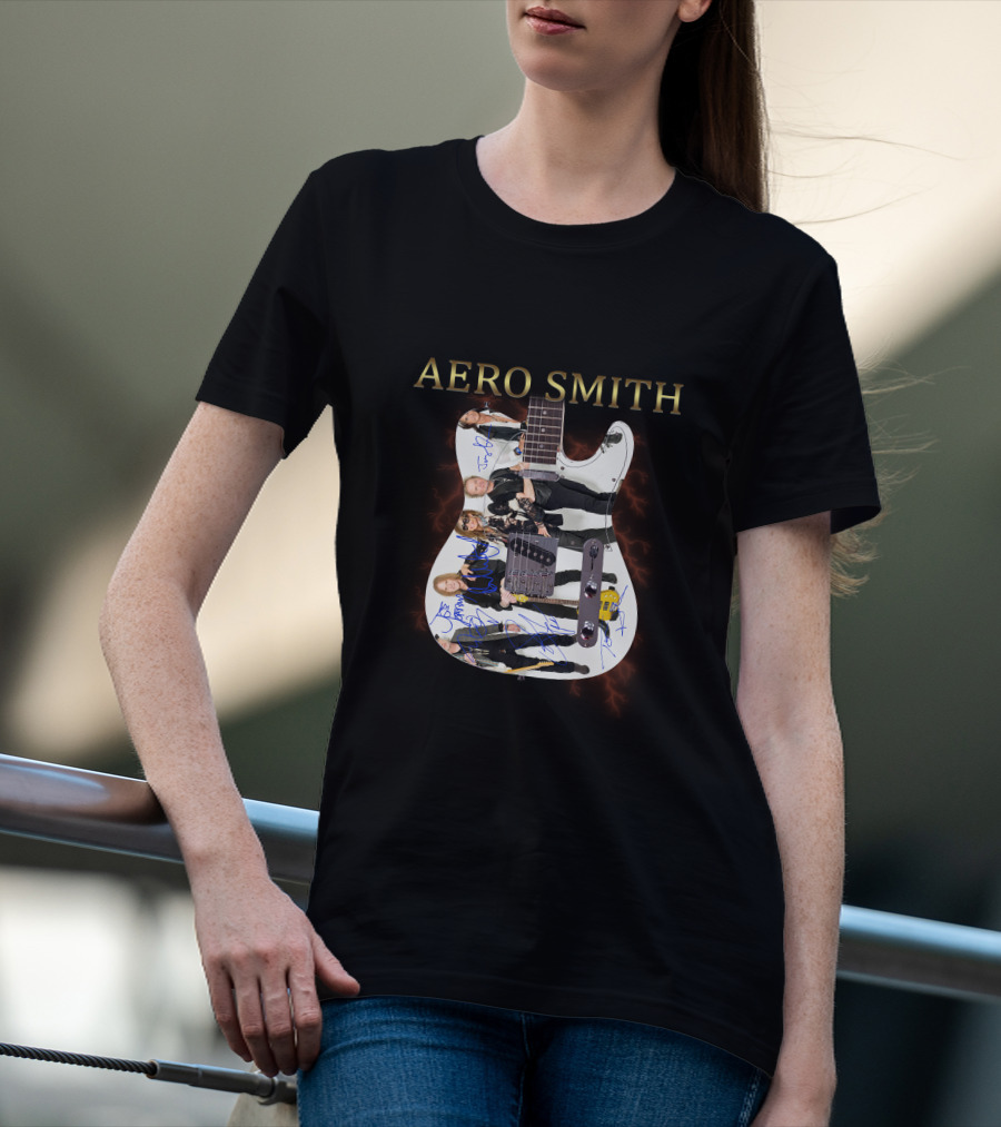 Aero Smith Band Members Signature Electric Guitar T-Shirt