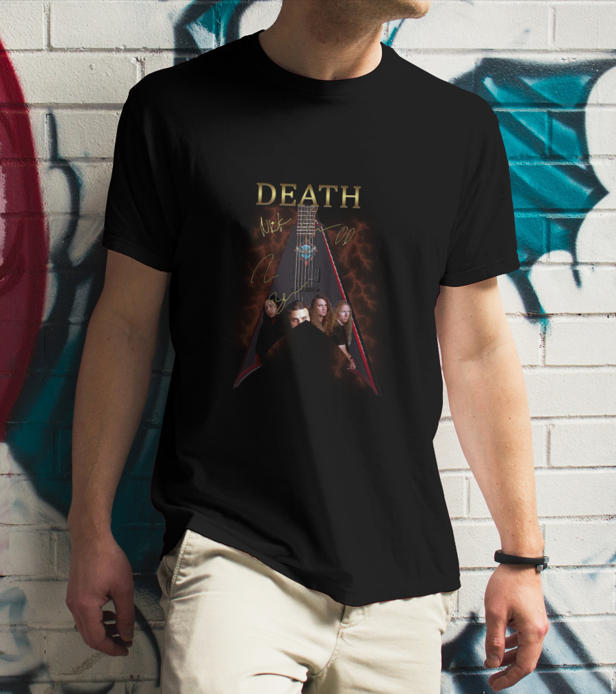 Death Signature Guitar Band Members Electric Lightning T-Shirt
