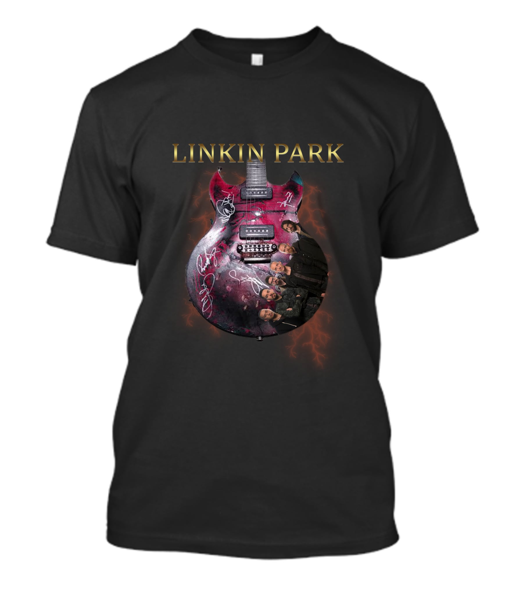 Linkin Park Signed Guitar With Band Members T-Shirt