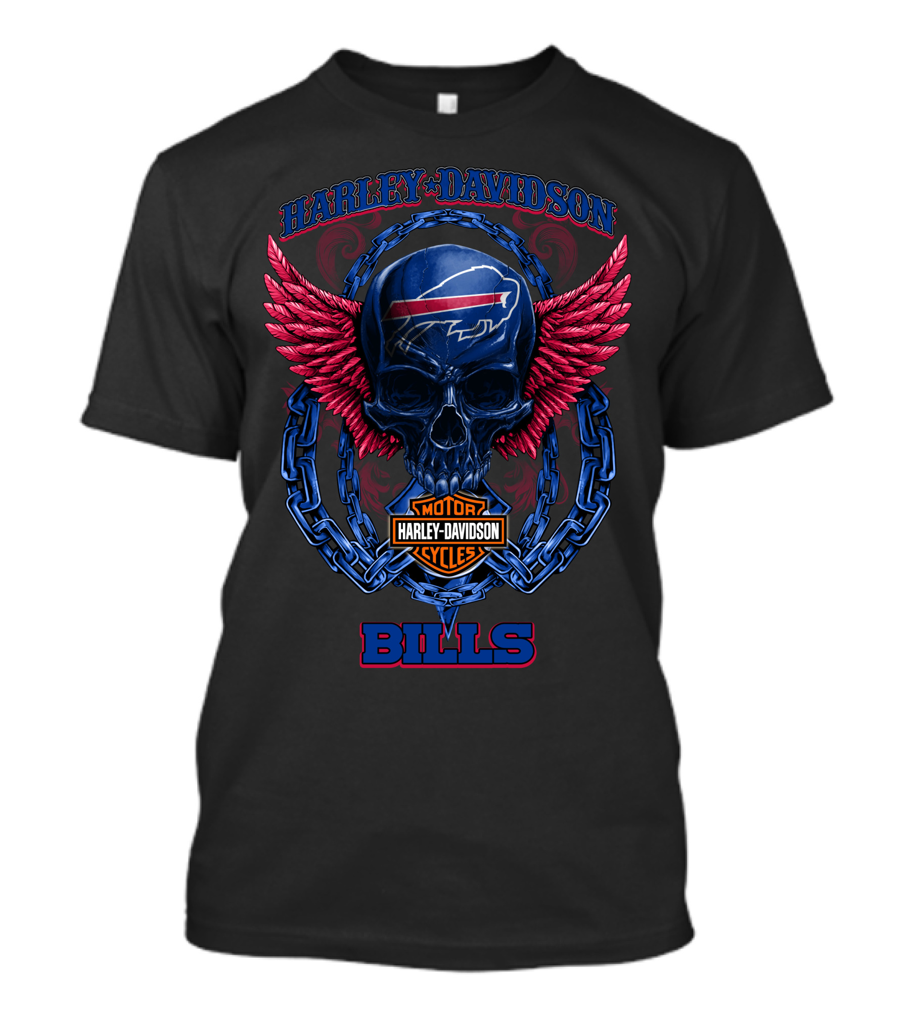 Harley Davidson Buffalo Bills Motor Cycles Skull Wings T-Shirt