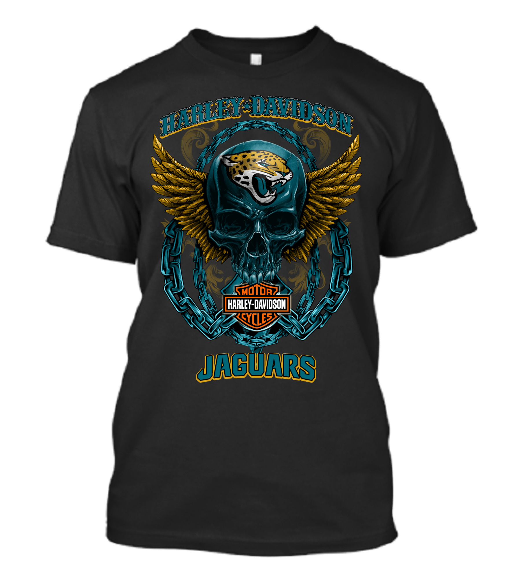 Harley Davidson Motor Cycles Jacksonville Jaguars Skull Logo Wings T-Shirt