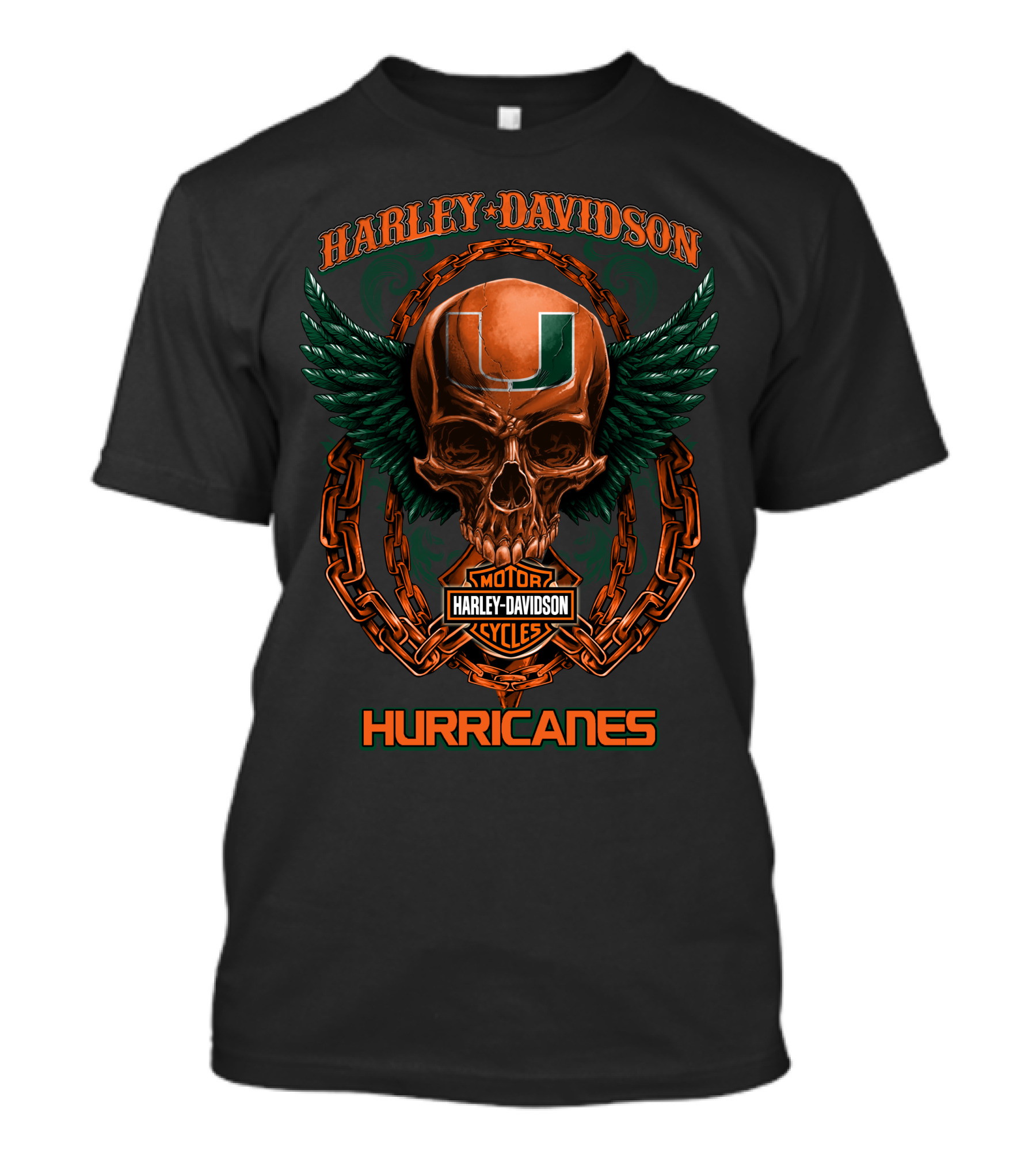 Harley Davidson Miami Hurricanes Skull Logo Chains Winged T-Shirt