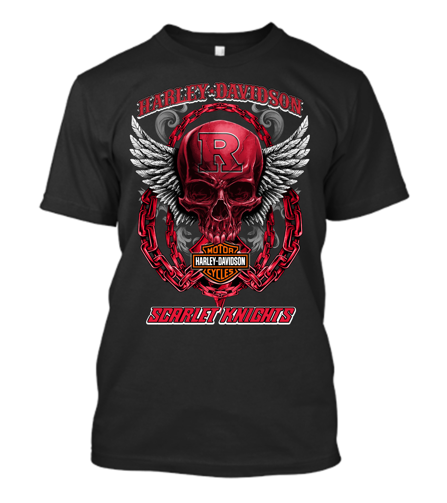 Harley Davidson Scarlet Knights Rutgers Motorcycles Skull Wings T-Shirt