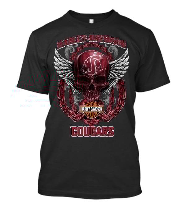 Harley Davidson Cougars Skull Wings Logo Washington State Football T-Shirt